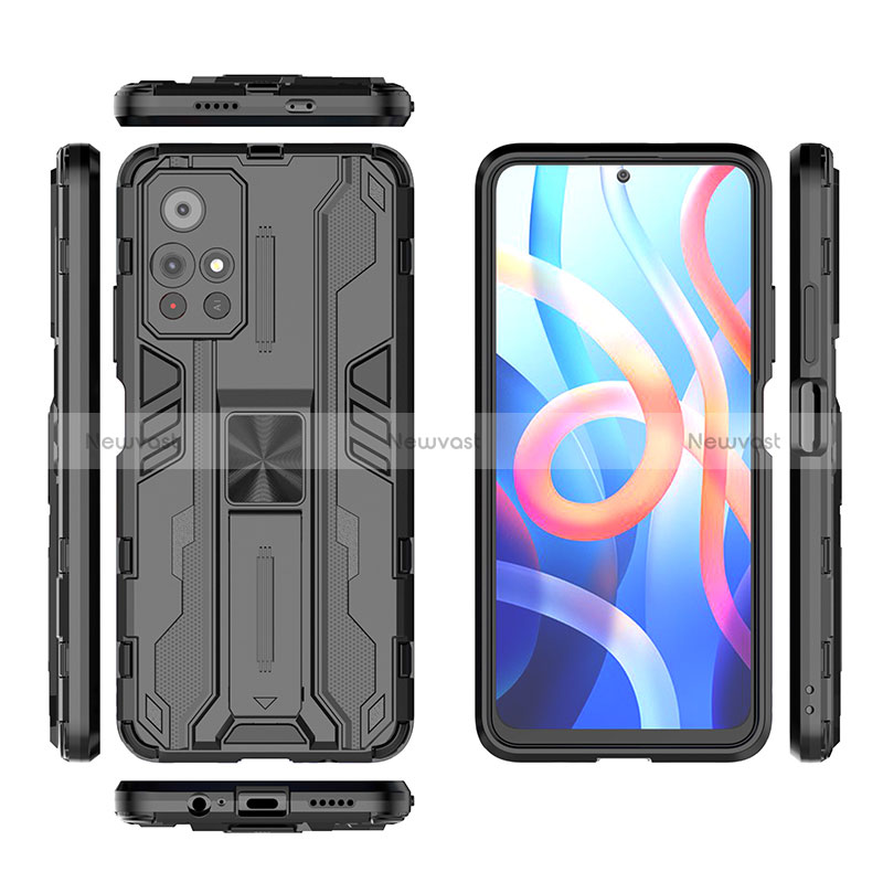 Silicone Matte Finish and Plastic Back Cover Case with Magnetic Stand KC1 for Xiaomi Poco M4 Pro 5G