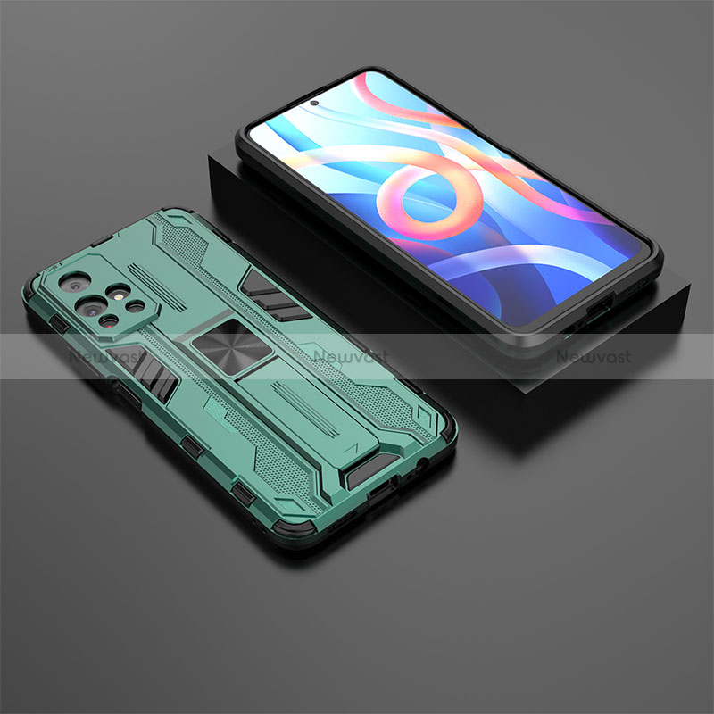 Silicone Matte Finish and Plastic Back Cover Case with Magnetic Stand KC1 for Xiaomi Poco M4 Pro 5G Green