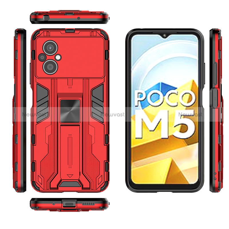 Silicone Matte Finish and Plastic Back Cover Case with Magnetic Stand KC1 for Xiaomi Poco M5 4G