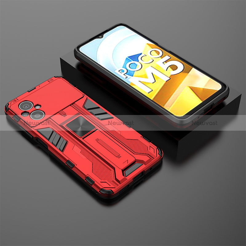 Silicone Matte Finish and Plastic Back Cover Case with Magnetic Stand KC1 for Xiaomi Poco M5 4G