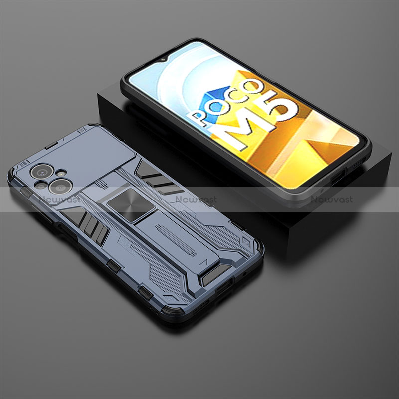Silicone Matte Finish and Plastic Back Cover Case with Magnetic Stand KC1 for Xiaomi Poco M5 4G