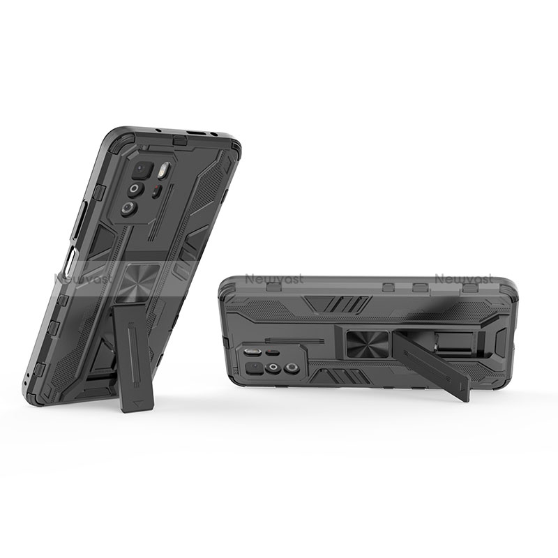 Silicone Matte Finish and Plastic Back Cover Case with Magnetic Stand KC1 for Xiaomi Poco X3 GT 5G