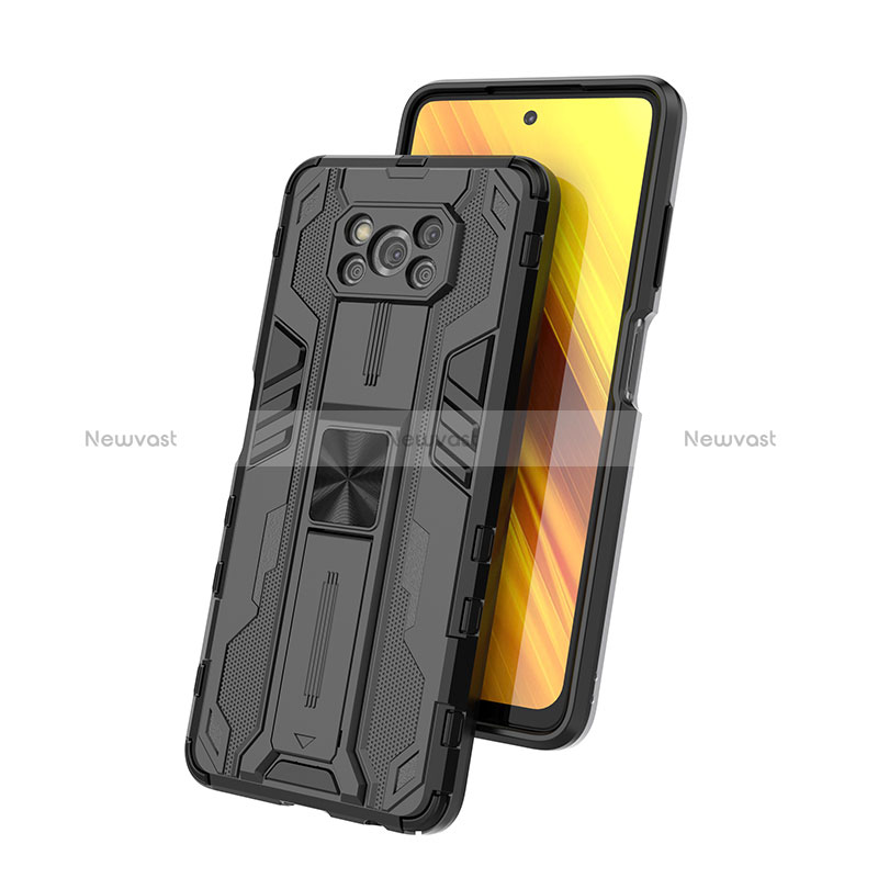 Silicone Matte Finish and Plastic Back Cover Case with Magnetic Stand KC1 for Xiaomi Poco X3 Pro