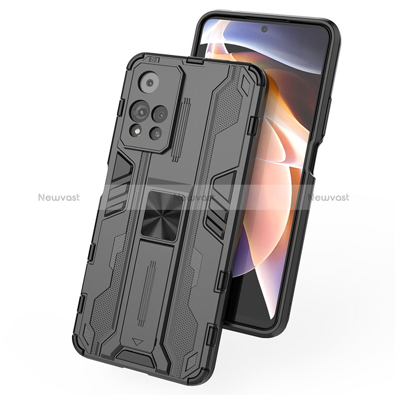 Silicone Matte Finish and Plastic Back Cover Case with Magnetic Stand KC1 for Xiaomi Poco X4 NFC