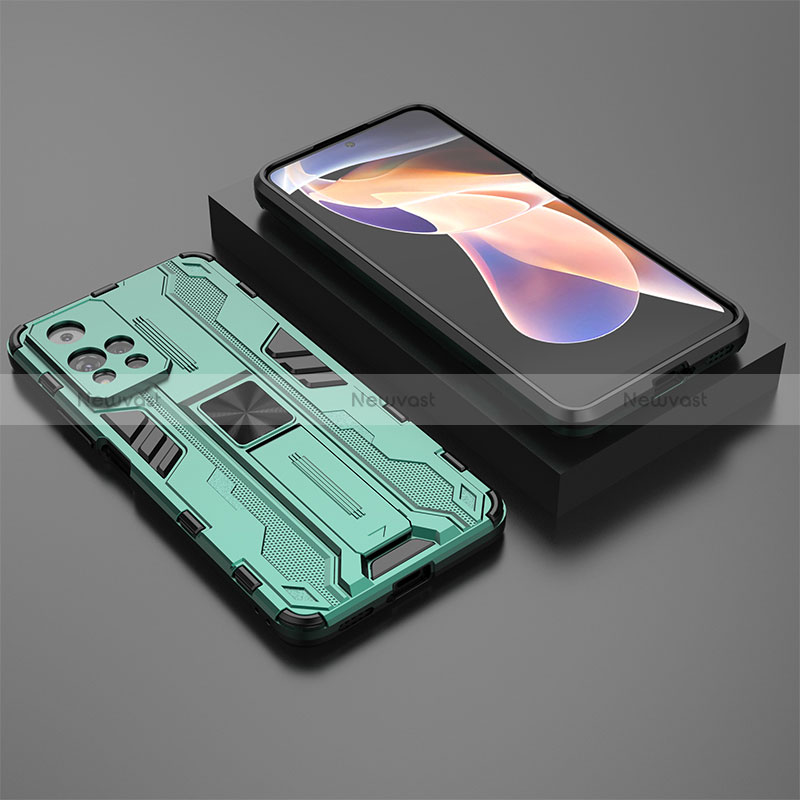 Silicone Matte Finish and Plastic Back Cover Case with Magnetic Stand KC1 for Xiaomi Poco X4 NFC