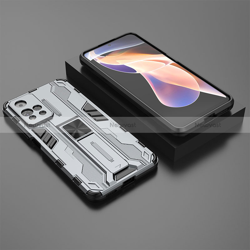 Silicone Matte Finish and Plastic Back Cover Case with Magnetic Stand KC1 for Xiaomi Poco X4 NFC Gray