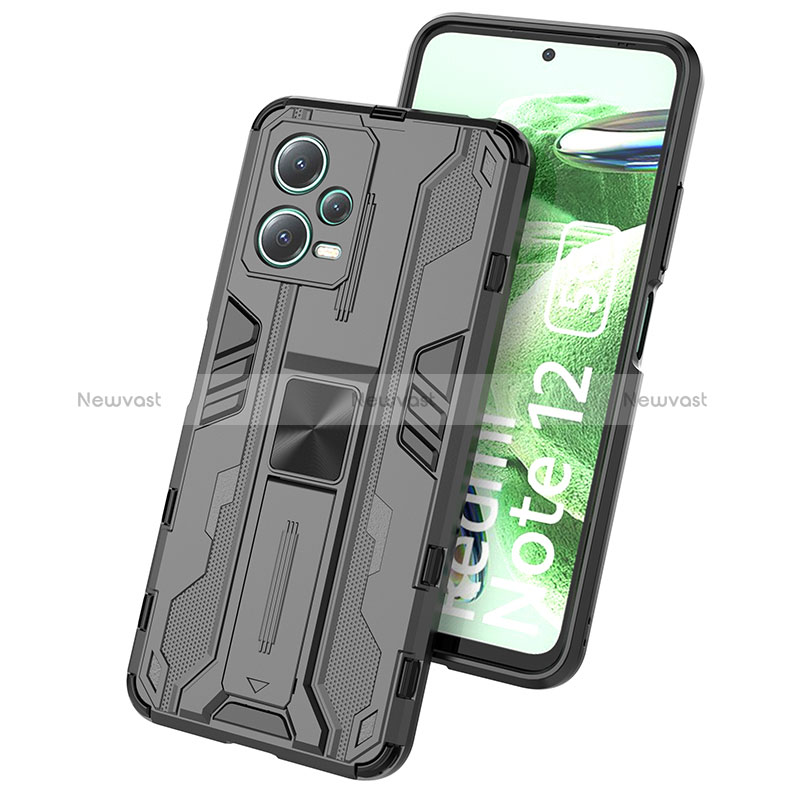Silicone Matte Finish and Plastic Back Cover Case with Magnetic Stand KC1 for Xiaomi Poco X5 5G