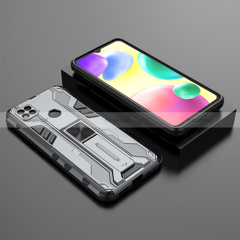 Silicone Matte Finish and Plastic Back Cover Case with Magnetic Stand KC1 for Xiaomi Redmi 10A 4G Gray