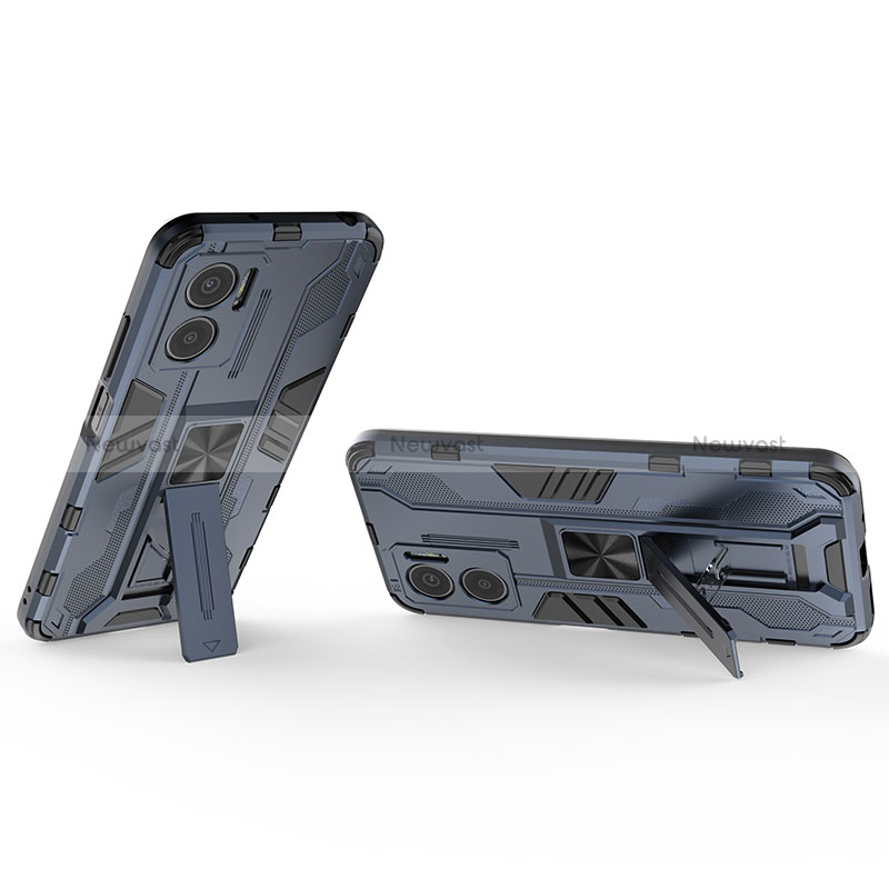 Silicone Matte Finish and Plastic Back Cover Case with Magnetic Stand KC1 for Xiaomi Redmi 11 Prime 5G