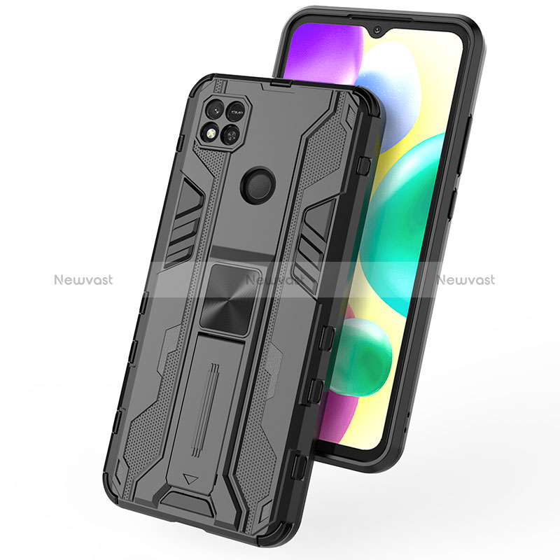 Silicone Matte Finish and Plastic Back Cover Case with Magnetic Stand KC1 for Xiaomi Redmi 9 India