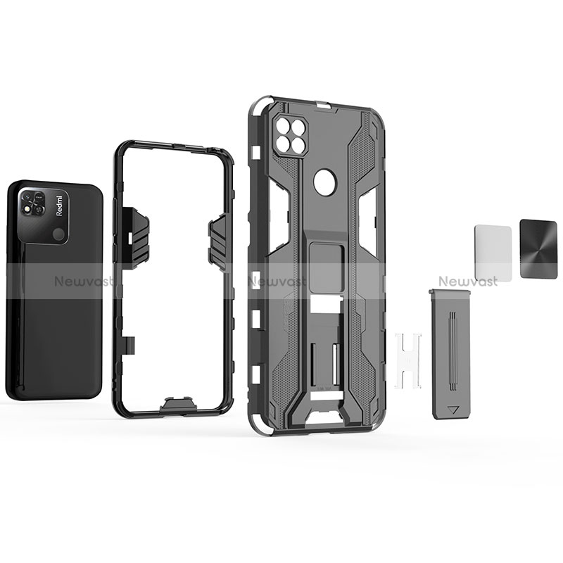 Silicone Matte Finish and Plastic Back Cover Case with Magnetic Stand KC1 for Xiaomi Redmi 9 India