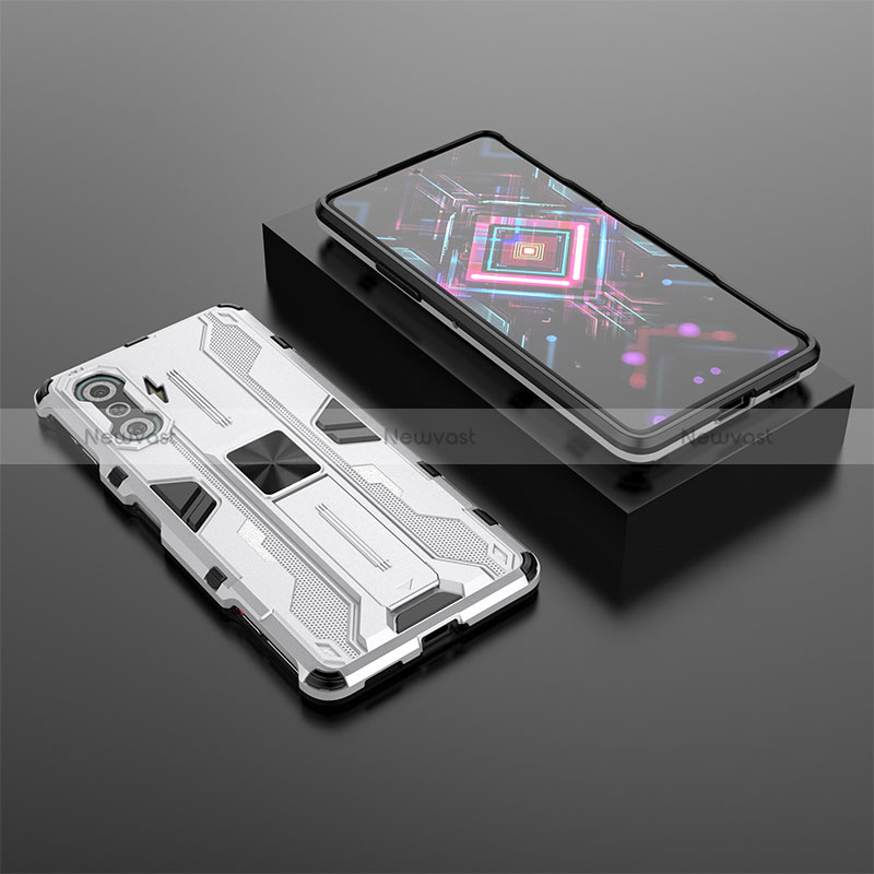 Silicone Matte Finish and Plastic Back Cover Case with Magnetic Stand KC1 for Xiaomi Redmi K40 Gaming 5G Silver