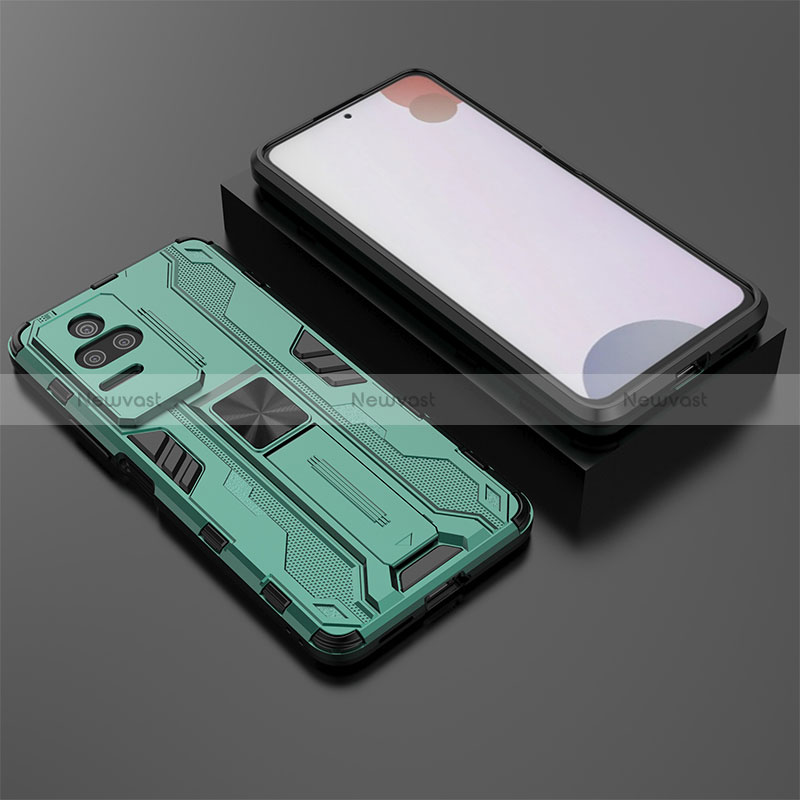 Silicone Matte Finish and Plastic Back Cover Case with Magnetic Stand KC1 for Xiaomi Redmi K50 5G