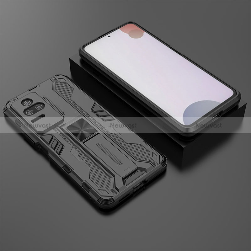 Silicone Matte Finish and Plastic Back Cover Case with Magnetic Stand KC1 for Xiaomi Redmi K50 5G Black