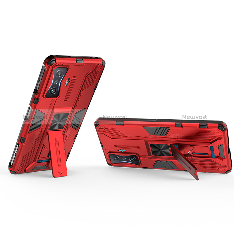 Silicone Matte Finish and Plastic Back Cover Case with Magnetic Stand KC1 for Xiaomi Redmi K50 Gaming 5G