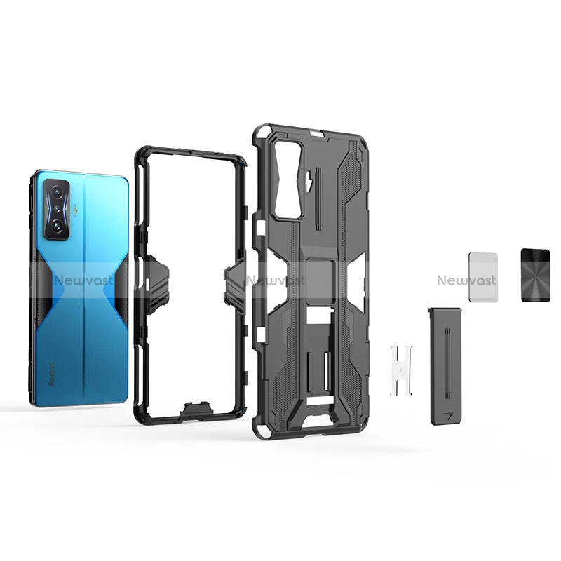 Silicone Matte Finish and Plastic Back Cover Case with Magnetic Stand KC1 for Xiaomi Redmi K50 Gaming 5G