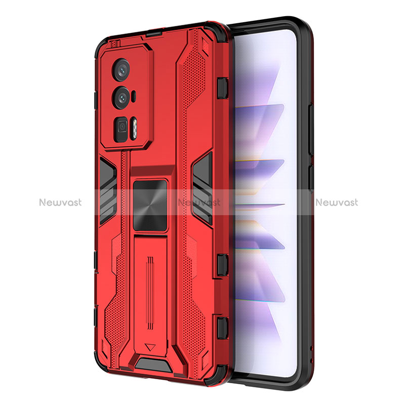 Silicone Matte Finish and Plastic Back Cover Case with Magnetic Stand KC1 for Xiaomi Redmi K60 5G