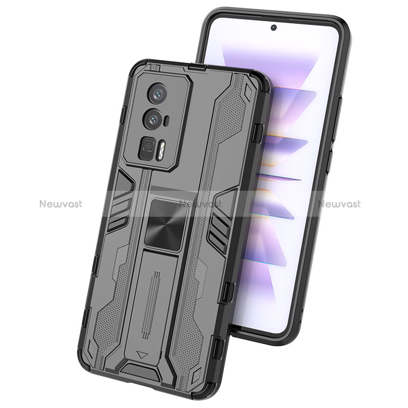 Silicone Matte Finish and Plastic Back Cover Case with Magnetic Stand KC1 for Xiaomi Redmi K60 5G