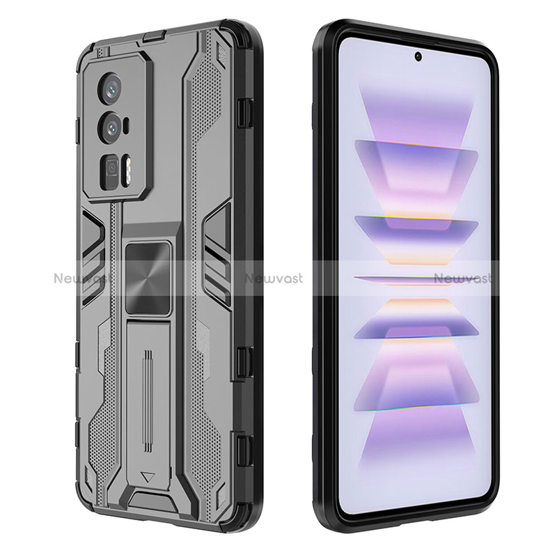 Silicone Matte Finish and Plastic Back Cover Case with Magnetic Stand KC1 for Xiaomi Redmi K60 5G