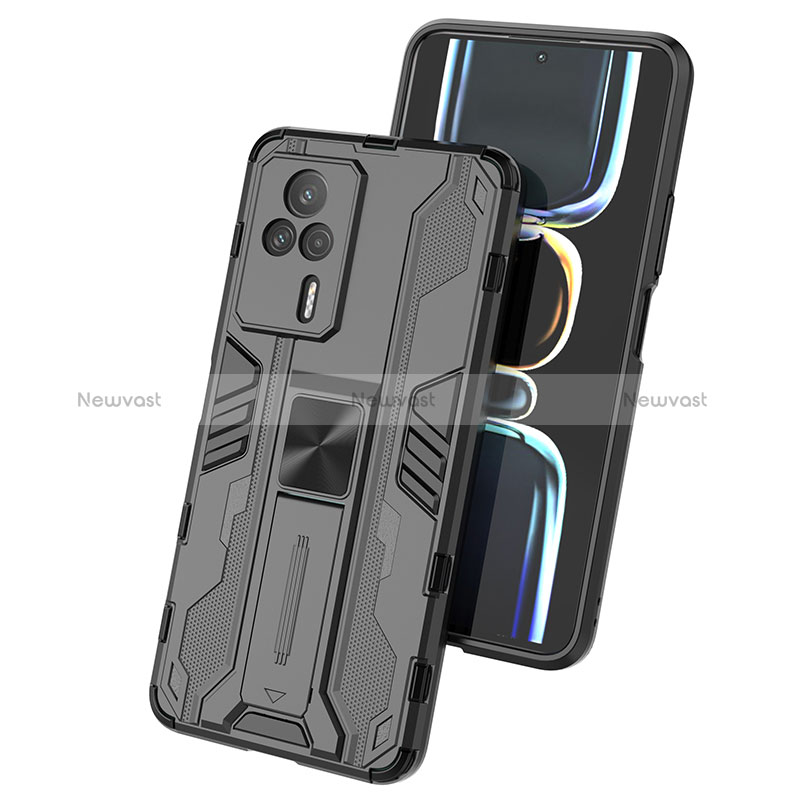 Silicone Matte Finish and Plastic Back Cover Case with Magnetic Stand KC1 for Xiaomi Redmi K60E 5G