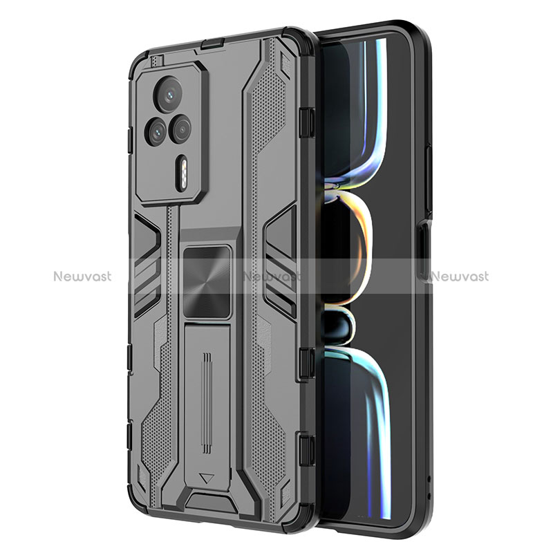 Silicone Matte Finish and Plastic Back Cover Case with Magnetic Stand KC1 for Xiaomi Redmi K60E 5G