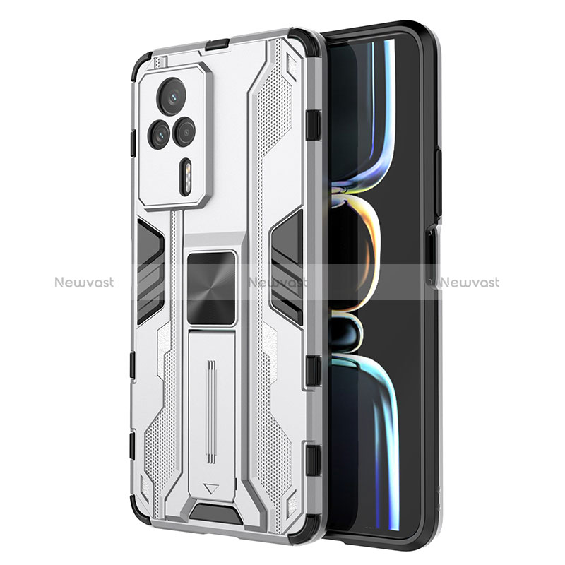 Silicone Matte Finish and Plastic Back Cover Case with Magnetic Stand KC1 for Xiaomi Redmi K60E 5G