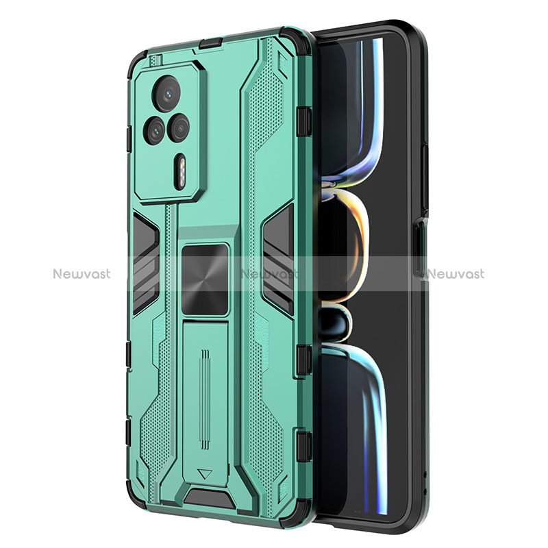 Silicone Matte Finish and Plastic Back Cover Case with Magnetic Stand KC1 for Xiaomi Redmi K60E 5G