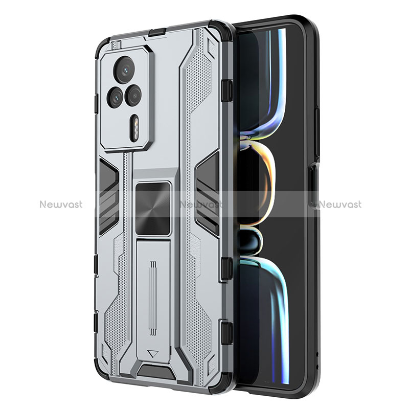 Silicone Matte Finish and Plastic Back Cover Case with Magnetic Stand KC1 for Xiaomi Redmi K60E 5G