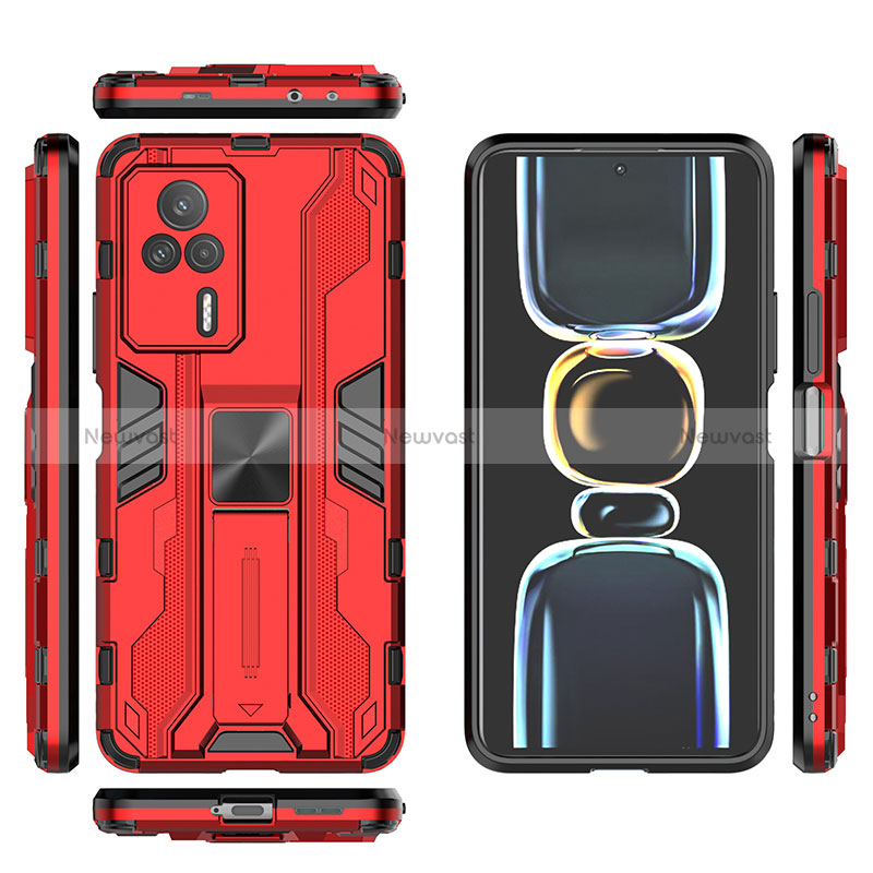 Silicone Matte Finish and Plastic Back Cover Case with Magnetic Stand KC1 for Xiaomi Redmi K60E 5G