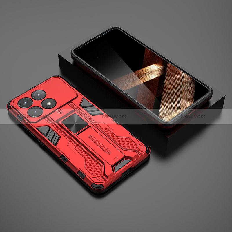 Silicone Matte Finish and Plastic Back Cover Case with Magnetic Stand KC1 for Xiaomi Redmi K70 5G Red