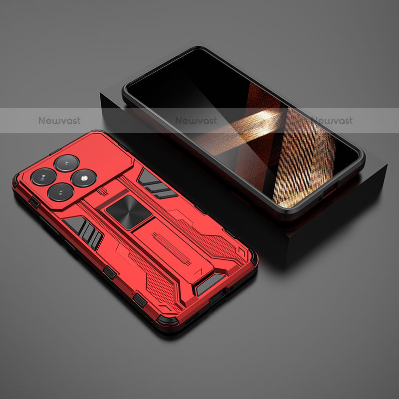 Silicone Matte Finish and Plastic Back Cover Case with Magnetic Stand KC1 for Xiaomi Redmi K70E 5G Red