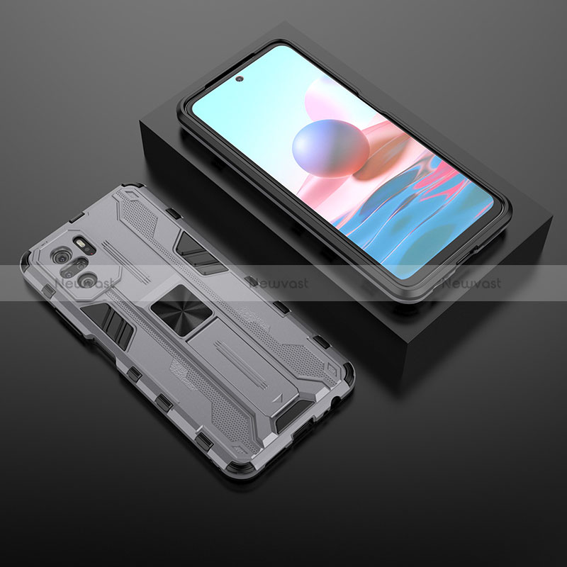 Silicone Matte Finish and Plastic Back Cover Case with Magnetic Stand KC1 for Xiaomi Redmi Note 10 4G