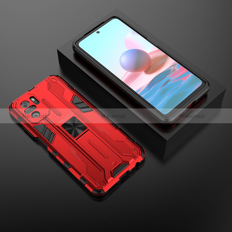 Silicone Matte Finish and Plastic Back Cover Case with Magnetic Stand KC1 for Xiaomi Redmi Note 10 4G