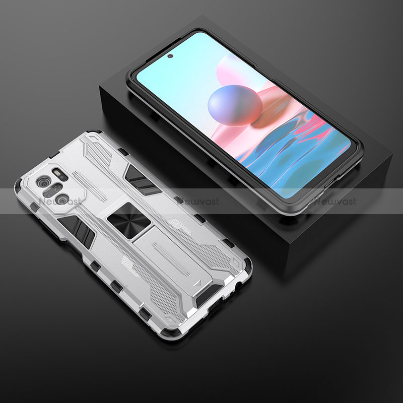 Silicone Matte Finish and Plastic Back Cover Case with Magnetic Stand KC1 for Xiaomi Redmi Note 10 4G