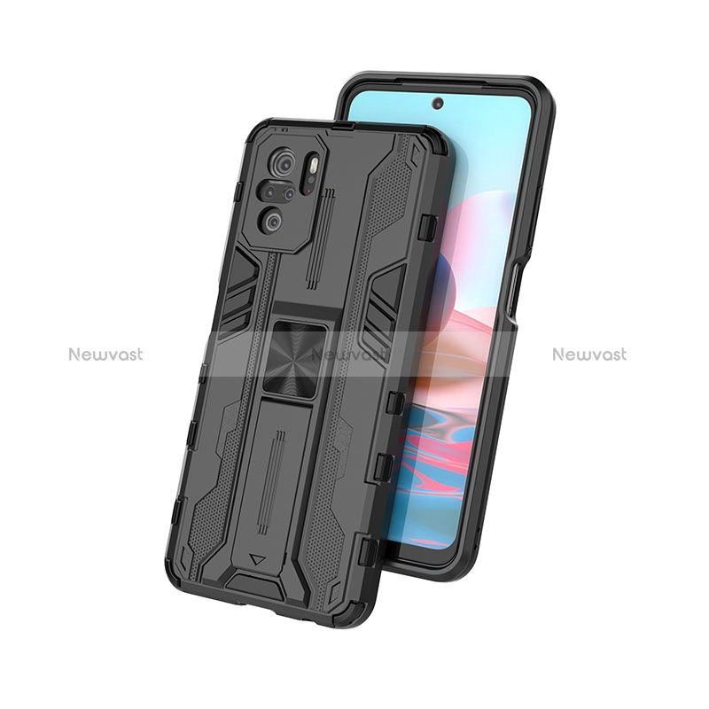 Silicone Matte Finish and Plastic Back Cover Case with Magnetic Stand KC1 for Xiaomi Redmi Note 10 4G