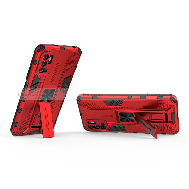 Silicone Matte Finish and Plastic Back Cover Case with Magnetic Stand KC1 for Xiaomi Redmi Note 10 5G