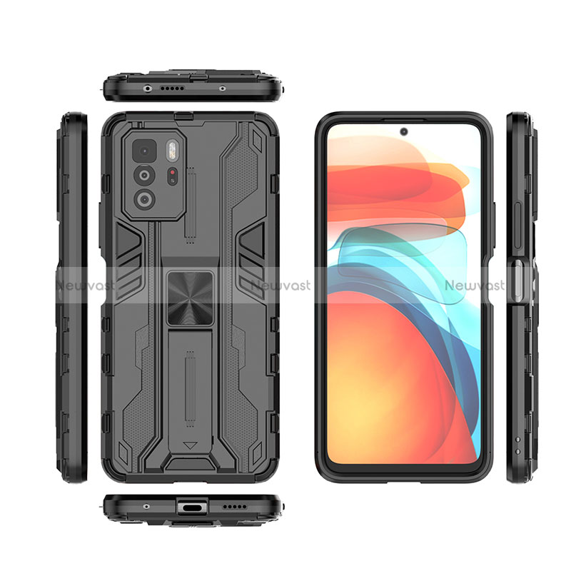 Silicone Matte Finish and Plastic Back Cover Case with Magnetic Stand KC1 for Xiaomi Redmi Note 10 Pro 5G