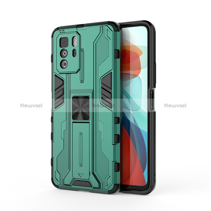 Silicone Matte Finish and Plastic Back Cover Case with Magnetic Stand KC1 for Xiaomi Redmi Note 10 Pro 5G