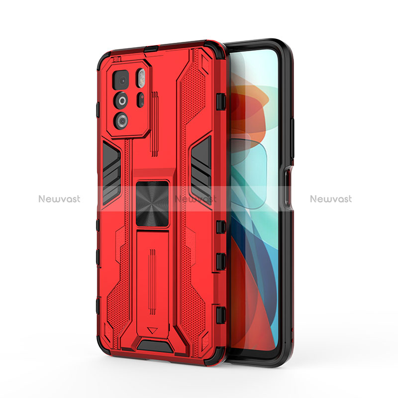 Silicone Matte Finish and Plastic Back Cover Case with Magnetic Stand KC1 for Xiaomi Redmi Note 10 Pro 5G