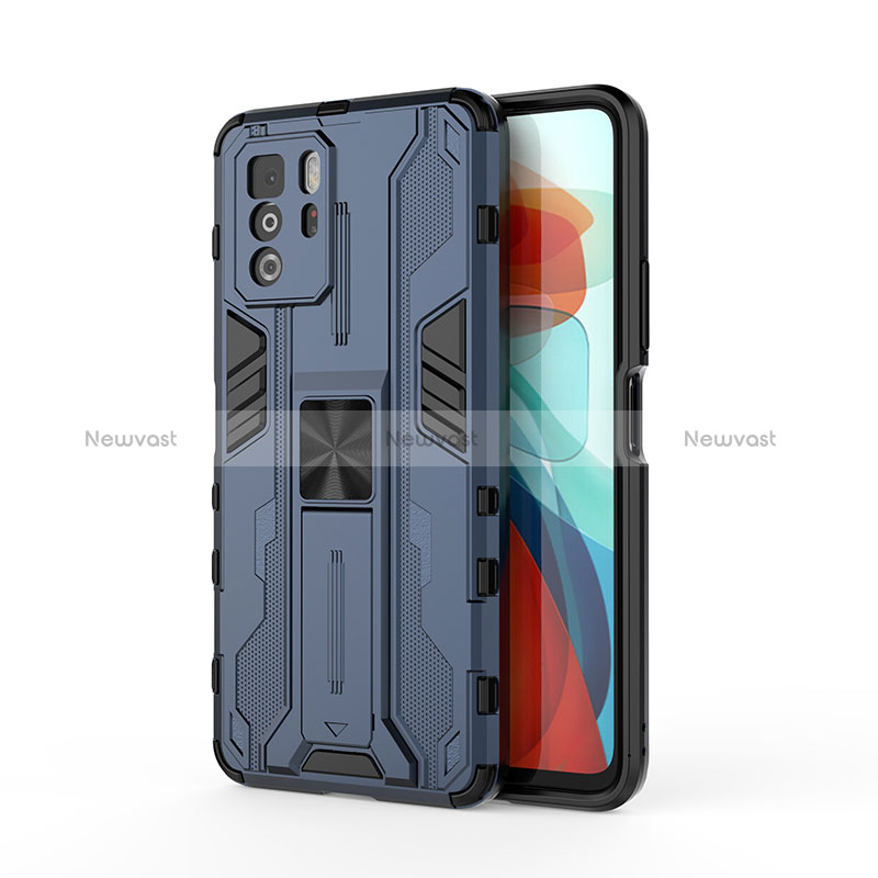 Silicone Matte Finish and Plastic Back Cover Case with Magnetic Stand KC1 for Xiaomi Redmi Note 10 Pro 5G