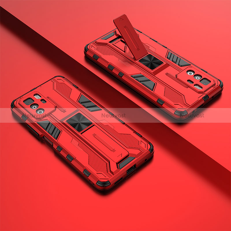 Silicone Matte Finish and Plastic Back Cover Case with Magnetic Stand KC1 for Xiaomi Redmi Note 10 Pro 5G