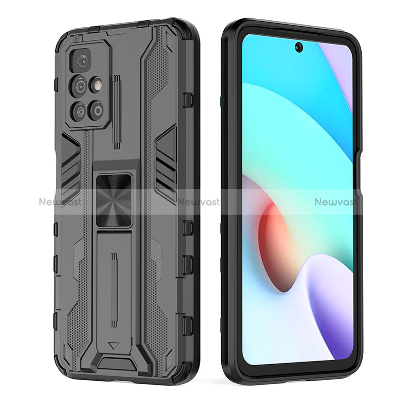 Silicone Matte Finish and Plastic Back Cover Case with Magnetic Stand KC1 for Xiaomi Redmi Note 11 4G (2021)