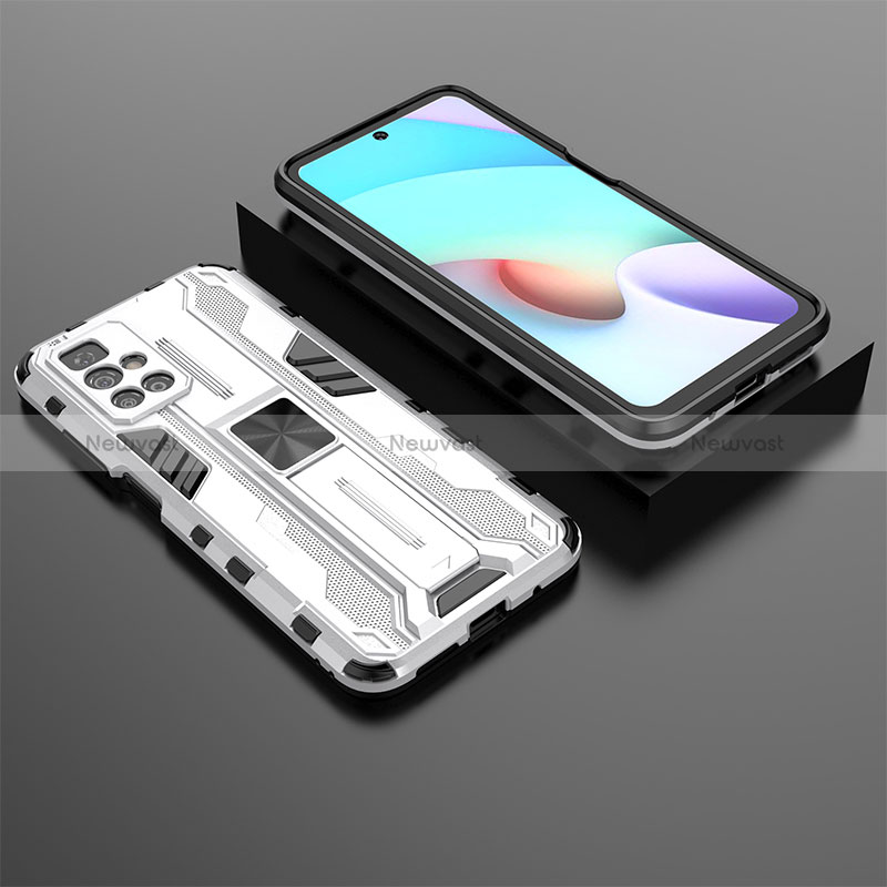 Silicone Matte Finish and Plastic Back Cover Case with Magnetic Stand KC1 for Xiaomi Redmi Note 11 4G (2021) Silver