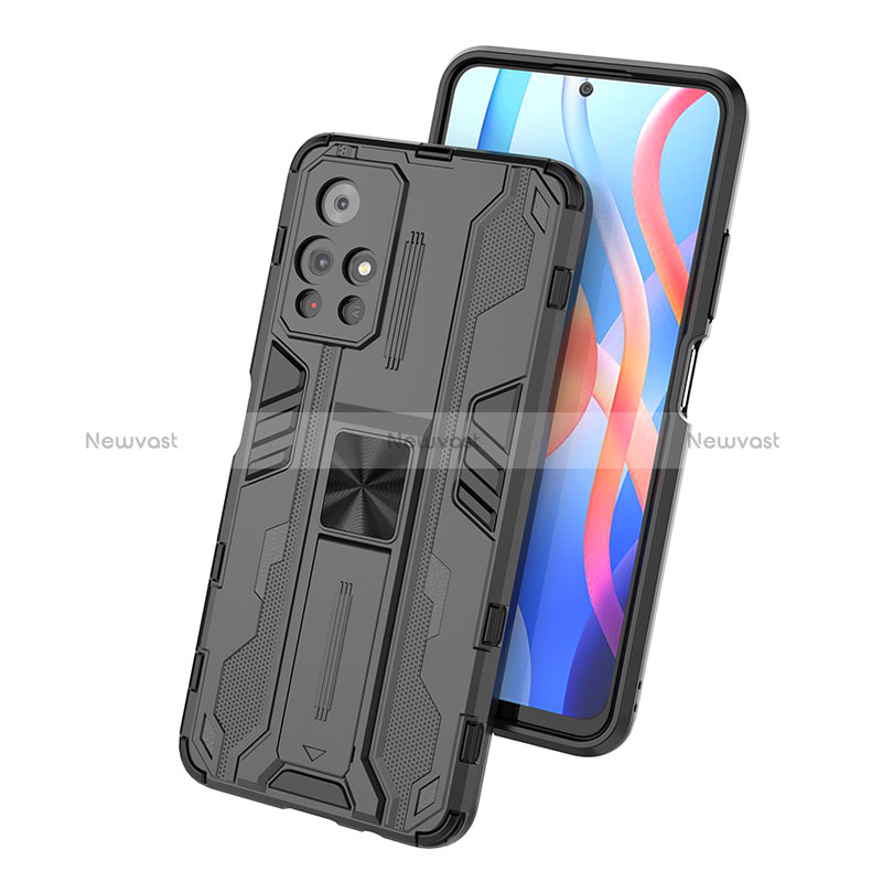 Silicone Matte Finish and Plastic Back Cover Case with Magnetic Stand KC1 for Xiaomi Redmi Note 11 5G