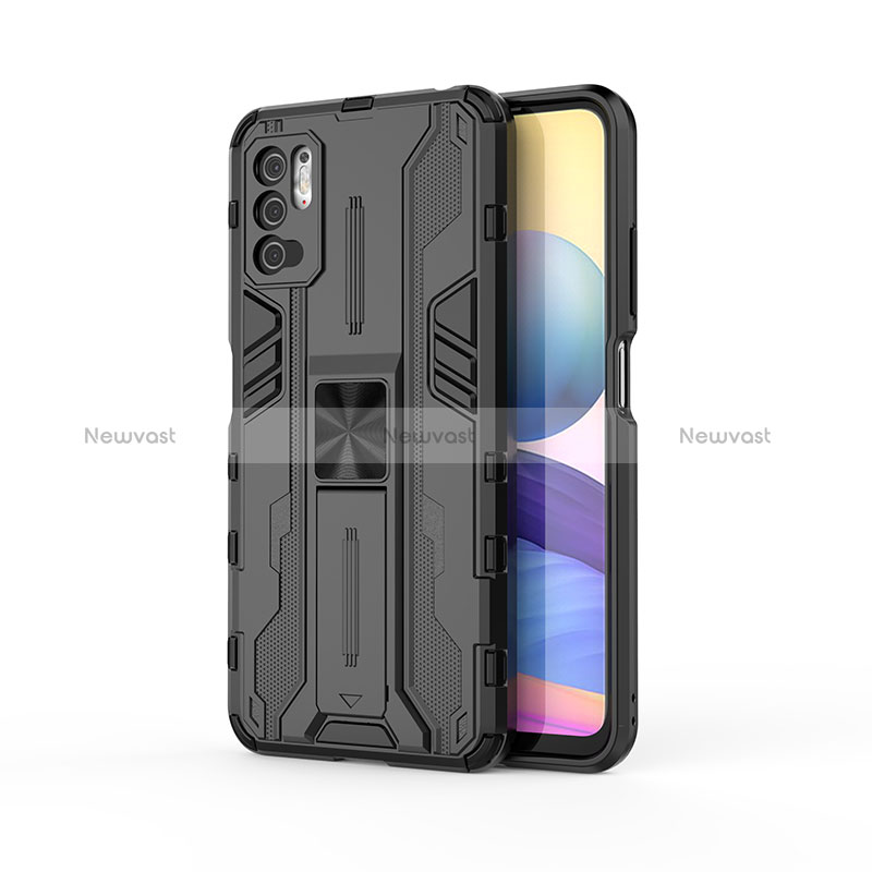 Silicone Matte Finish and Plastic Back Cover Case with Magnetic Stand KC1 for Xiaomi Redmi Note 11 SE 5G Black