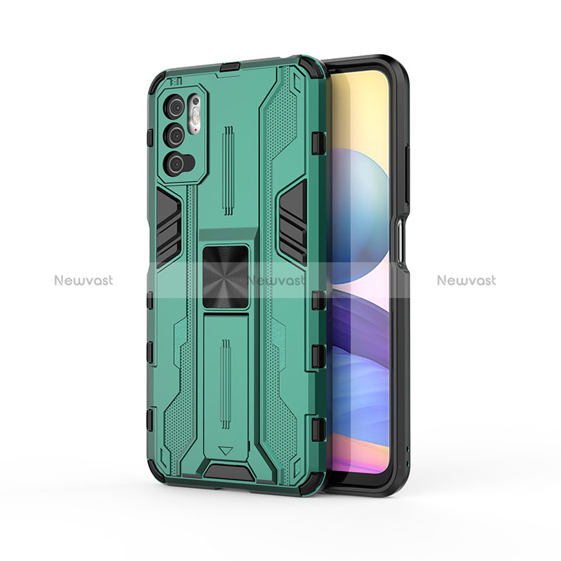 Silicone Matte Finish and Plastic Back Cover Case with Magnetic Stand KC1 for Xiaomi Redmi Note 11 SE 5G Green