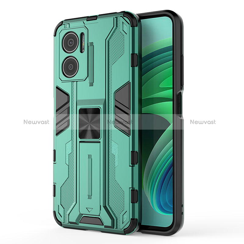 Silicone Matte Finish and Plastic Back Cover Case with Magnetic Stand KC1 for Xiaomi Redmi Note 11E 5G Green