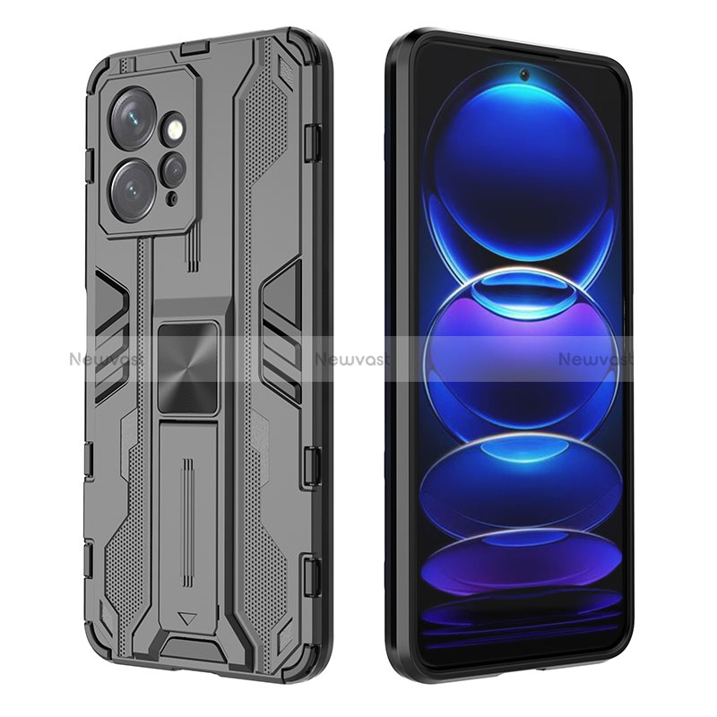 Silicone Matte Finish and Plastic Back Cover Case with Magnetic Stand KC1 for Xiaomi Redmi Note 12 4G