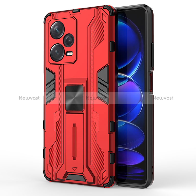 Silicone Matte Finish and Plastic Back Cover Case with Magnetic Stand KC1 for Xiaomi Redmi Note 12 Explorer