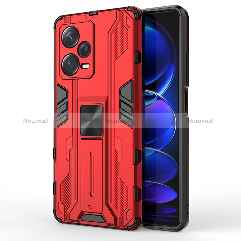 Silicone Matte Finish and Plastic Back Cover Case with Magnetic Stand KC1 for Xiaomi Redmi Note 12 Pro+ Plus 5G